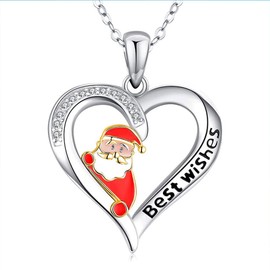 Christmas Santa Claus Necklace Xmas Gifts for Women Girls Christmas Heart Necklaces for Women Christmas Gift for Daughter Mom Friend Sister Christmas Best Wishes Necklaces