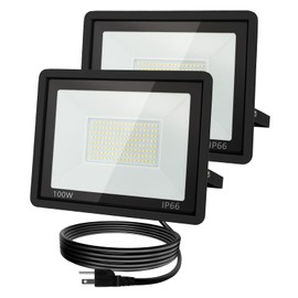 ZHPINGMX 100W LED Flood Light Outdoor, 10000LM Super Bright Floodlight Outside Work Lightwith Plug, 6500K Daylight White LED Flood Light Outdoor, IP66 Waterproof Outdoor Flood Light-2Pack