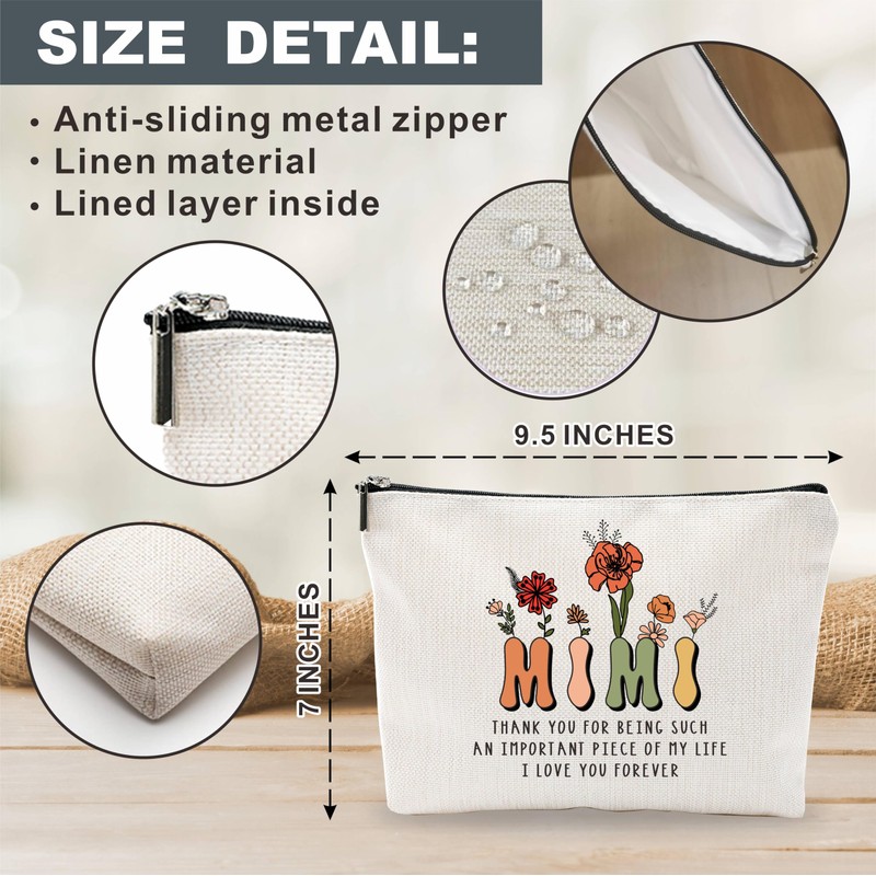 Thank You Gift For Mimi, Cosmetic Bag For Grandma, Floral