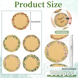 500Pcs Canning jar Labels,2 inch Kraft Paper Mason jar Labels,Christmas Gift Labels Tags Stickers,5 Design of Floral Wreath,Spice Labels Stickers for Storage Organizing Tags Envelop Seal