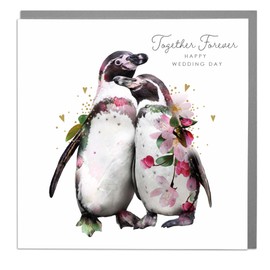 Together Forever - Penguins - Wedding Card with Grey Envelope by Lola Design