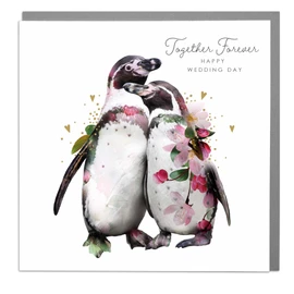 Together Forever - Penguins - Wedding Card with Grey Envelope by Lola Design