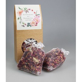 2 x Real Rose Petal Scented Pillows in a White Organza Pouch by Quertee®