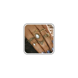 TseenYi Boho Ankle Rings Gold Yoga Lotus Rings Set Stacking Retro Moonstone Joint Rings Vintage Midi Rings Fashion Hand Accessories Jewellery for Women and Girls