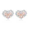 Bow Stud Earrings 925 Sterling Silver Christmas Earrings, Cute Heart Bow Earrings, Hypoallergenic Small Christmas Knot Bow Jewellery for Girls Children, Sterling Silver, Cubic Zirconia