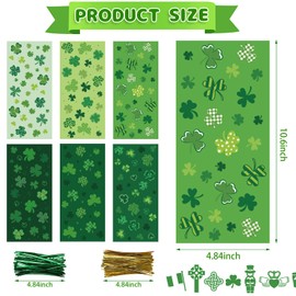 CCINEE St. Patrick's Day Cellophane Treat Bags, 180pcs Irish Lucky Shamrock Cello Candy Bags with Twsit Ties for for Saint Patrick Day Party Supply