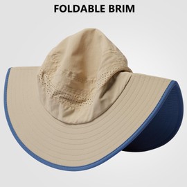 UVSAI UPF 50+ Foldable Birm Water-Resistant Sun Bucket Hat with Laser Perforated Mesh Adjustable for Men Women Outdoor Khaki