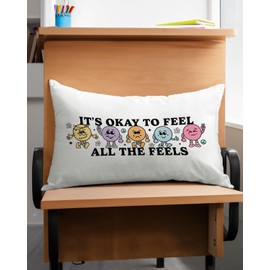 Counseling Office Must-Have 12x20'' Pillow Cover - 'It's Okay to Feel' Inspirational Quote Pillowcase - Mental Health Decor for Calming Corner Special Education Classroom- Ideal Gift for Teens Kids