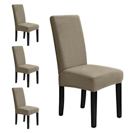 MOSAYT Velvet Dining Chair Covers Set of 4 - Stretch Slipcovers with Thick Removable Fabric for Parsons Chairs, Washable Seat Protectors for Kitchen, Banquet & Home Decor, Taupe