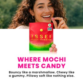 ISSEI Strawberry Mochi Gummies | Dye-Free Candy with Colors from Natural Sources | Gelatin-Free | Plant-Based | Non-GMO | Real Sugar | Award-Winning Japanese Candy (2oz (Pack of 6), Strawberry)