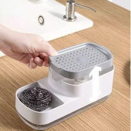 Dishwashing Liquid Soap Dispenser with Pump, Sponge Holder & Metal Scrubber Containment,For Kitchen Sink, Countertop, Keep the Kitchen Clean and Organized.