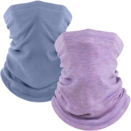 Fuinloth 2 Pack Winter Neck Gaiter, Fleece Warmer Scarf Cold Weather Face Mask Cover for Men/Women Light Blue+Light Purple
