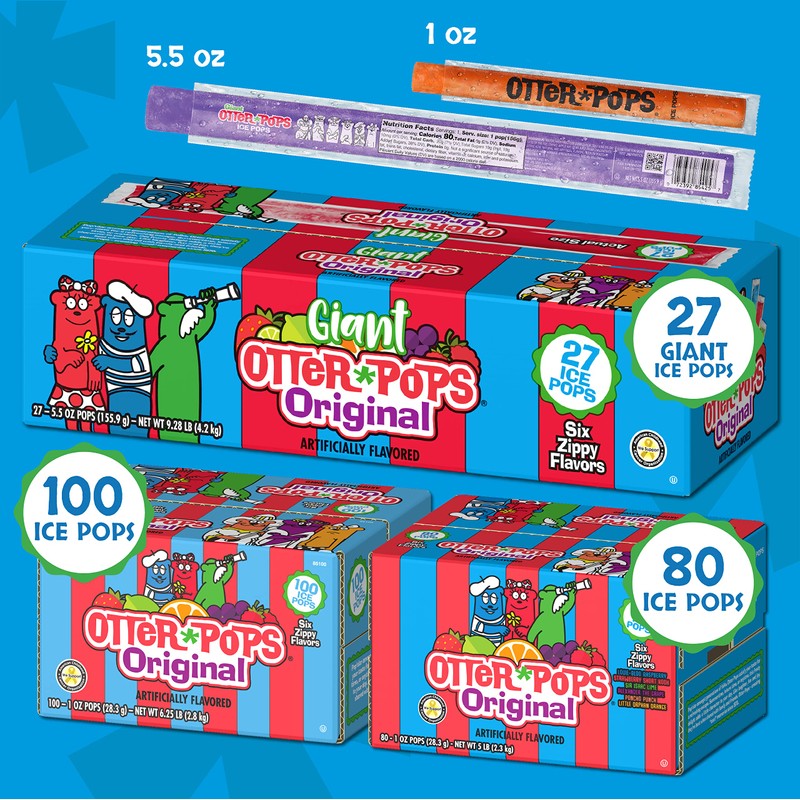 Otter Pops, Giant Original 5.5oz, 27 Ice Pops, Six Zippy