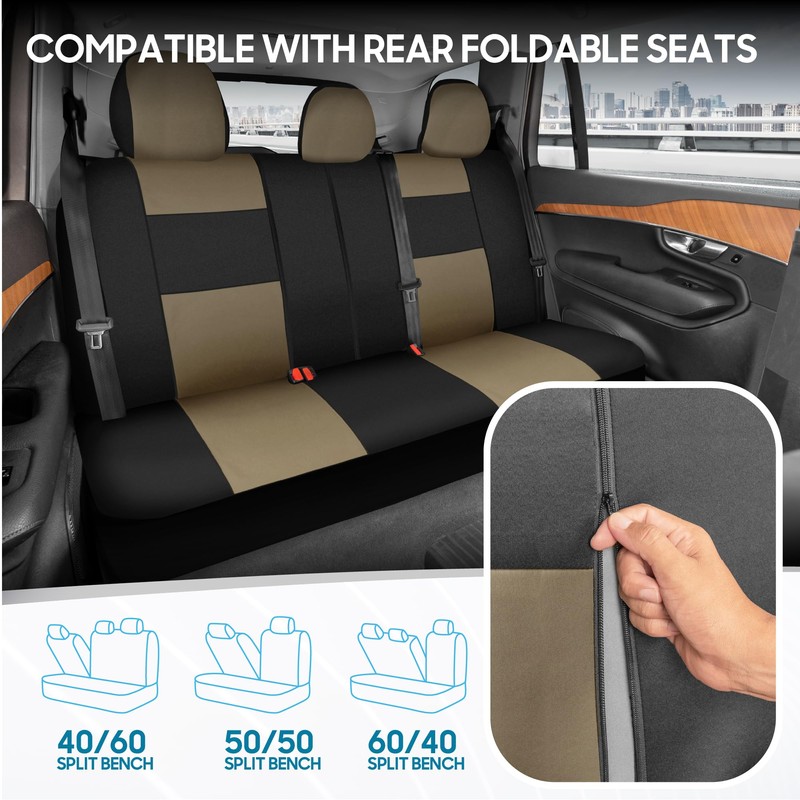 BDK PolyPro Seat Covers Full Set in Beige on Black