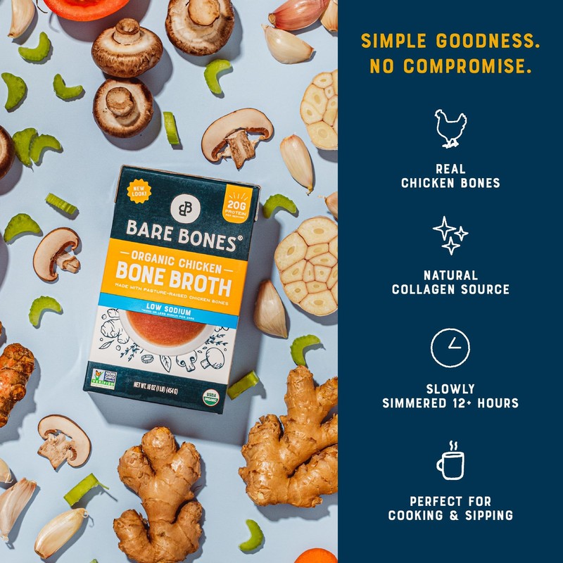 Bare Bones Low Sodium Organic Chicken Bone Broth | Pour