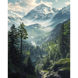 Paint by Numbers Kit for Adults Forest, Mountain Landscape Paint by Numbers with Paintbrushes and Acrylic Pigment, Snow-Covered Peaks Paint by Numbers Kit for Adults Beginner 16x20 Inch Frameless