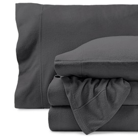 Bare Home Super Soft Fleece Sheet Set - Split King Size - Extra Plush Polar Fleece, No-Pilling Bed Sheets - All Season Cozy Warmth (Split King, Grey)