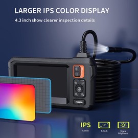Cámara de Inspección Boroscopio 1080P Pantalla de 4,3 Pulgadas, Cámara de Serpiente de Drenaje Impermeable de 5,5 Mm con Luz, Endoscopio Industrial para Pared de Alcantarillado