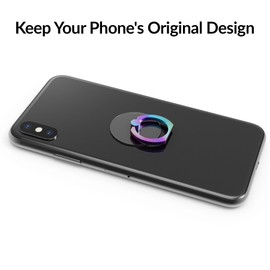 3PCS Clear Base Phone Holders with 360° Rotation & 180° Adjustable Angle, No-Trace Adhesive for Easy Removal, Strong Grip and Smooth Rotation, Includes 2 Hooks & Remover (Iridescent Ring)