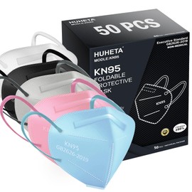 HUHETA 50 Packs KN95 Face Mask 5-Ply Breathable & Comfortable Filter Safety Mask (50PCS-MTC III Color)