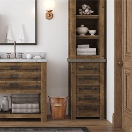 Autumn Alley Farmhouse Bathroom Trash Can - Metalr Trash Can Bucket with Wooden Handle for Rustic Bathroom, Bedroom, Office, Kitchen, Country Home Décor, 7 Liter, Copper