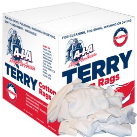 A-I-A Angel-In-Armor White Terry Cloth Rags, 16”x19”, Bulk 4lb Box - Commercial Grade Cotton Cleaning Towels for Bar Mop, Dishes, Shop Rags for Cleaning, Plumbers Rags - Reusable and Washable