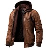 FLAVOR Men Brown Leather Motorcycle Jacket with Removable Hood (Large