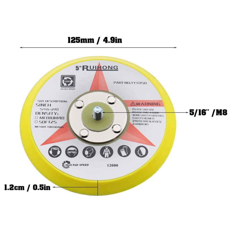 eMagTech 5 Inch/125mm Hook And Loop Sander Backing Pad M8