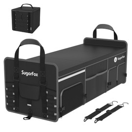 SugarFox Bold Color Block Trunk Organizer, Foldable + 26L Ice Pack, Shoe Space, Stylish for SUV/Car, Men’s Car Accessory, Black-X212