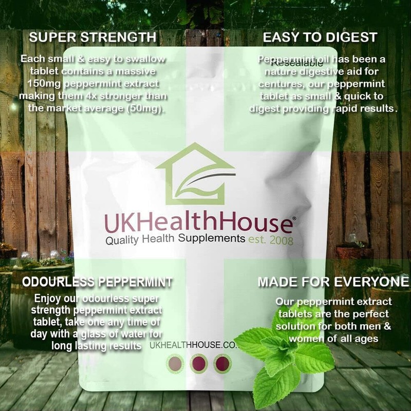 UKHealthHouse Peppermint 150mg Tablets | Digestion Support Vegans High Strength