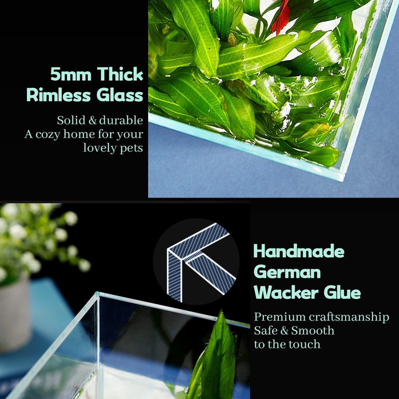 LAQUAL 10 Gallon Ultra Clear Glass Fish Tank, Rimless Low