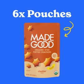 MadeGood Cheddar Star Puffed Crackers (6 Bags - 4.26 Oz Each) Gluten Free and Organic, Healthy Snacks