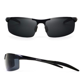 RONSOU Mens Sunglasses Polarized Sport UV Protection Ultralight Al Mg Sunglasses for Men Fishing Driving Golf Black Frame Gray Lens