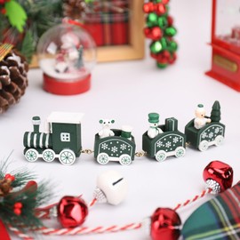HTOFFJ Christmas Train for Wooden, Cute Jubilant Christmas Tree Train Statue Ornament, Mini Christmas Figurinesfor Decorative Trays or Christmas Tabletop Decor and Indoor Decorations for Home (Green)