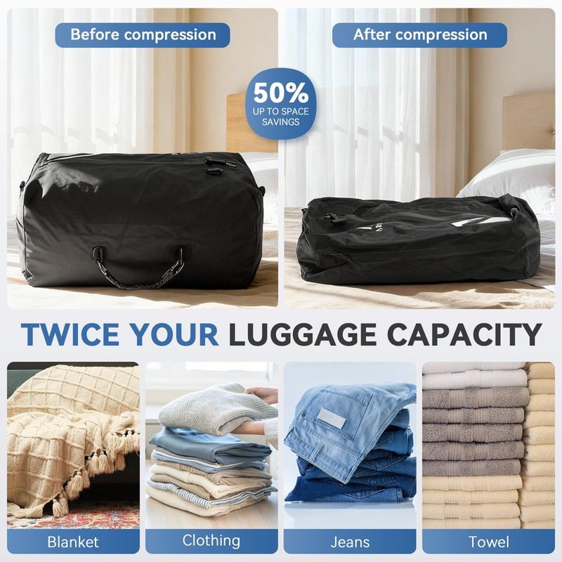 Arxus Airless Travel Vacuum Bags with Pump, 2 Packing Cubes
