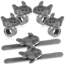 Foilswirl 6 Pieces Shark Slap Bracelets Stuffed Animal Slap Band Party Favors Plush Slap Bracelets Bulk for Kids Party Favors Birthday Gifts (Gray)