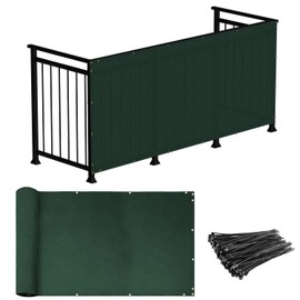 Windscreen4less 3'x8' Deck Balcony Privacy Screen for Deck Pool Fence Railings Apartment Balcony Privacy Screen for Patio Yard Porch Chain Link Fence Condo with Zip Ties Green