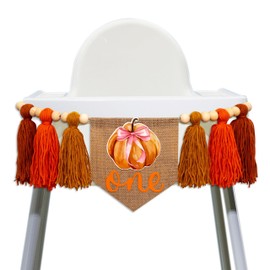 GIOGUK Pumpkin One High Chair Banner - Fall Harvest Pumpkin Sign Tassel Banner, Autumn First Birthday Party Decoration Supplies Garlands, Burlap With Orange And Brown Tassels Garlands