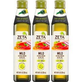 Zeta Extra Virgin Olive Oil, 8.5 fl oz (3 Pack) | Premium Glass Bottle with Pop-Up Spout | Cold-Pressed | Product of Spain | Ideal for Baking, Cooking, Grilling, Roasting, Pasta & Salads