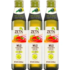 Zeta Extra Virgin Olive Oil, 8.5 fl oz (3 Pack) | Premium Glass Bottle with Pop-Up Spout | Cold-Pressed | Product of Spain | Ideal for Baking, Cooking, Grilling, Roasting, Pasta & Salads