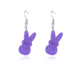 Colorful Easter Bunny Rabbit Peep Dangle Earrings for Women Cute Wooden Bunny Rabbit Peeps Earrings Jewelry Spring Holiday Outfit Accessories (Glistening Purple)