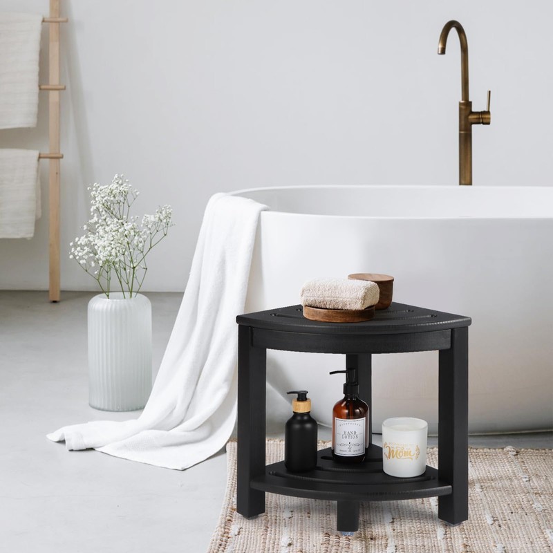 Apolimi HDPE Corner Shower Stool,Shower Bench Seat with Storage Shelf