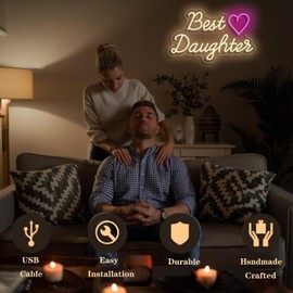 Ao Yee ZGL Best Mom, Dad, Son, Daughter, Sister, Husband Neon Light Sign LED Light Sign Suitable for Living Room, Bedroom, Kids Room Wall Decor, Father's Day, Mother's Day, etc. Best Gift for Family (Neon Sign-Best Daughtes)