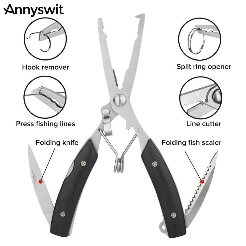 Annyswit 3 Pcs Portable Fishing Pliers Snips Set with Lanyard