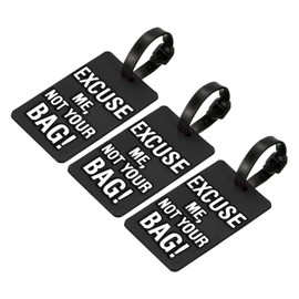 sourcing map Luggage Tag, PVC Identifier Card Holder Label, Excuse Me, Not Your Bag Pattern Travel Bag Tag with Adjustable Strap for Baggage Suitcase, Black 3 Pack