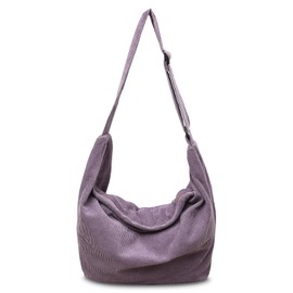 BOZIEE Unisex Corduroy Bag Shoulder Bag Large Women's Shopper Bag Trapeze Fashion Fabric Bag Tote Bag for Everyday / Office / School / Travel, purple
