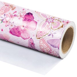 WRAPAHOLIC WRAPAHOLIC Pink Butterfly Wrapping Paper Roll - Mini Roll - 17 Inch x 9.8 Feet - Fantasy Butterfly Design, Perfect for Birthday, Wedding, Bridal Shower