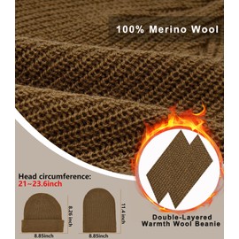 100% Merino Wool Beanie Hat for Women Men, Cuffed Knit Warm Winter Hats,Slouchy Beanies Fisherman Skull Cap Watch Caps Camel