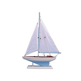 Hampton Nautical Decorative Wooden Pacific Sailer Model Yacht Light Blue 17" - Nautical Home Decoration Toy Figure