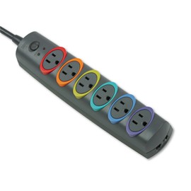Kensington SmartSockets 6-Outlet, 8-Foot Cord, & 1260 Joules Premium Surge Protector (K62144NA) Rainbow